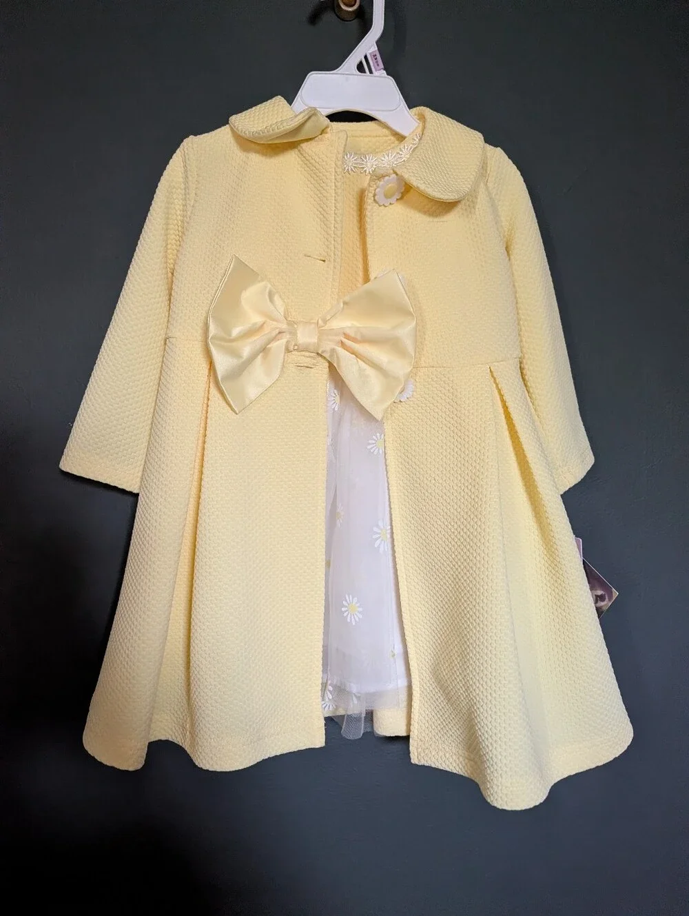 Blueberi Girls Yellow Daisy Dress And Matching Coat